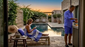 Couple enjoying poolside luxury at villa