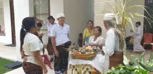 A traditional Balinese ceremony at the luxury villa Casa Brio in Seminyak, Bali